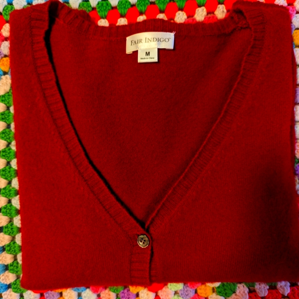 Red 100% Cashmere Cardigan Sweater